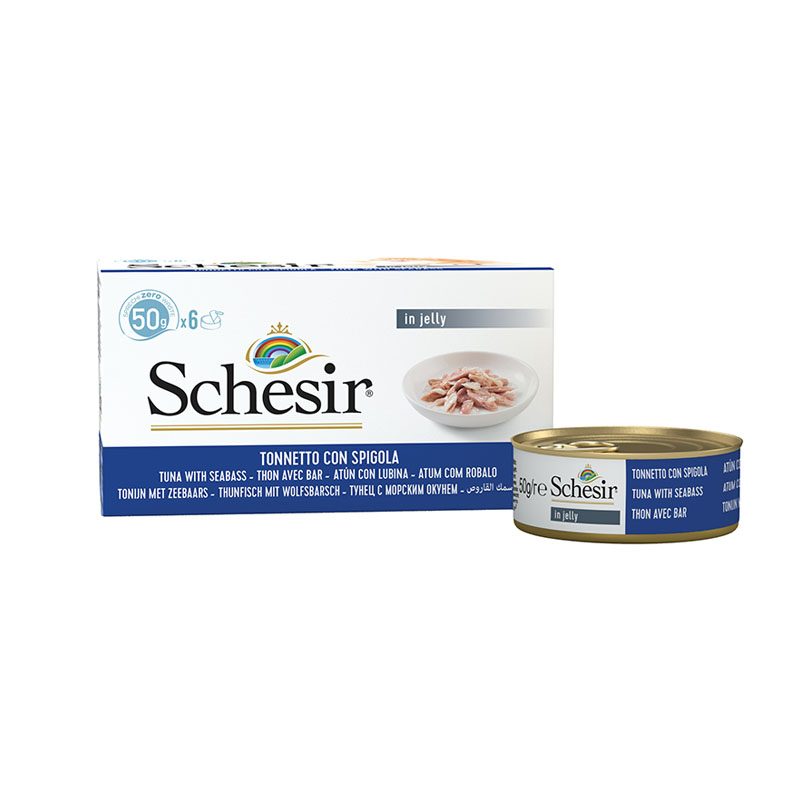 Schesir Small latas de comida para gatos de Atún con Lubina 6x50gr