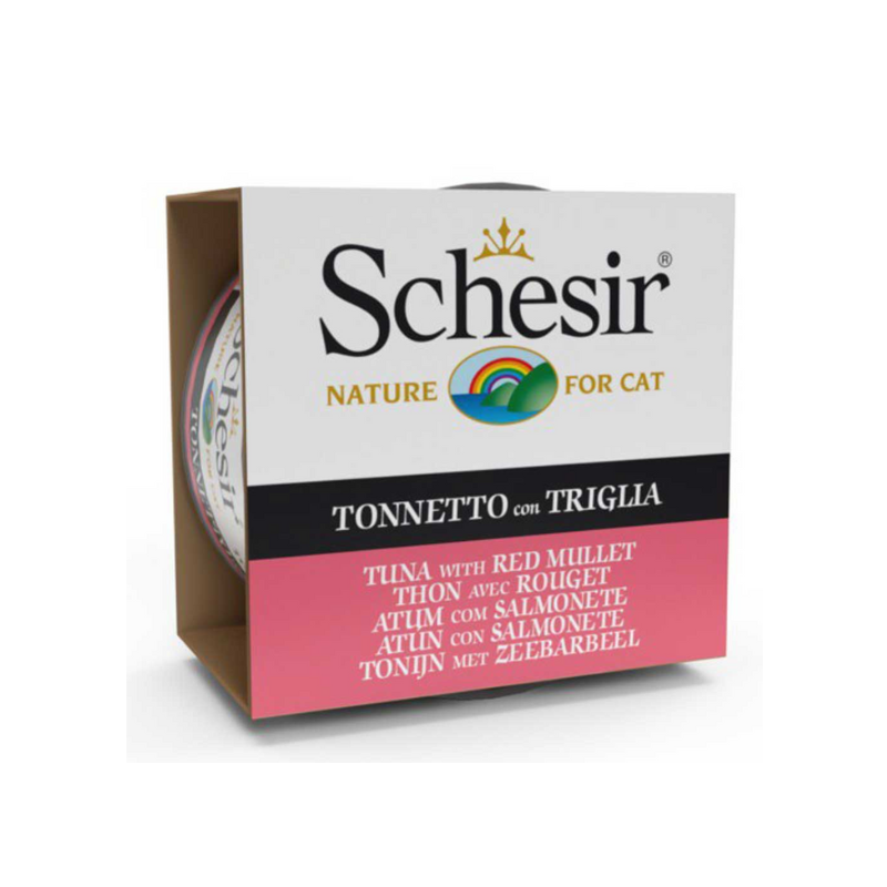Schesir lata de comida húmeda para gatos de Atún con Salmonete en gelatina 85gr